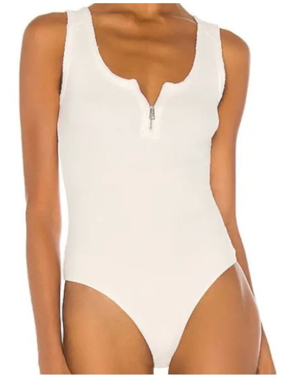 All Saints White Ribbed Zip Front Alicia Bodysuit - 6